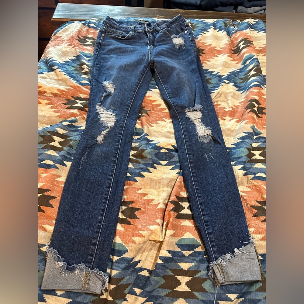 Judy Blue Distressed Dark Blue Skinny Jeans